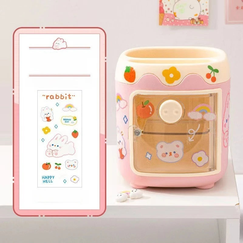 Cute cute pig pen holder student large-capacity desktop storage bucket girl children's stationery storage container wholesale Oasis Select pink
