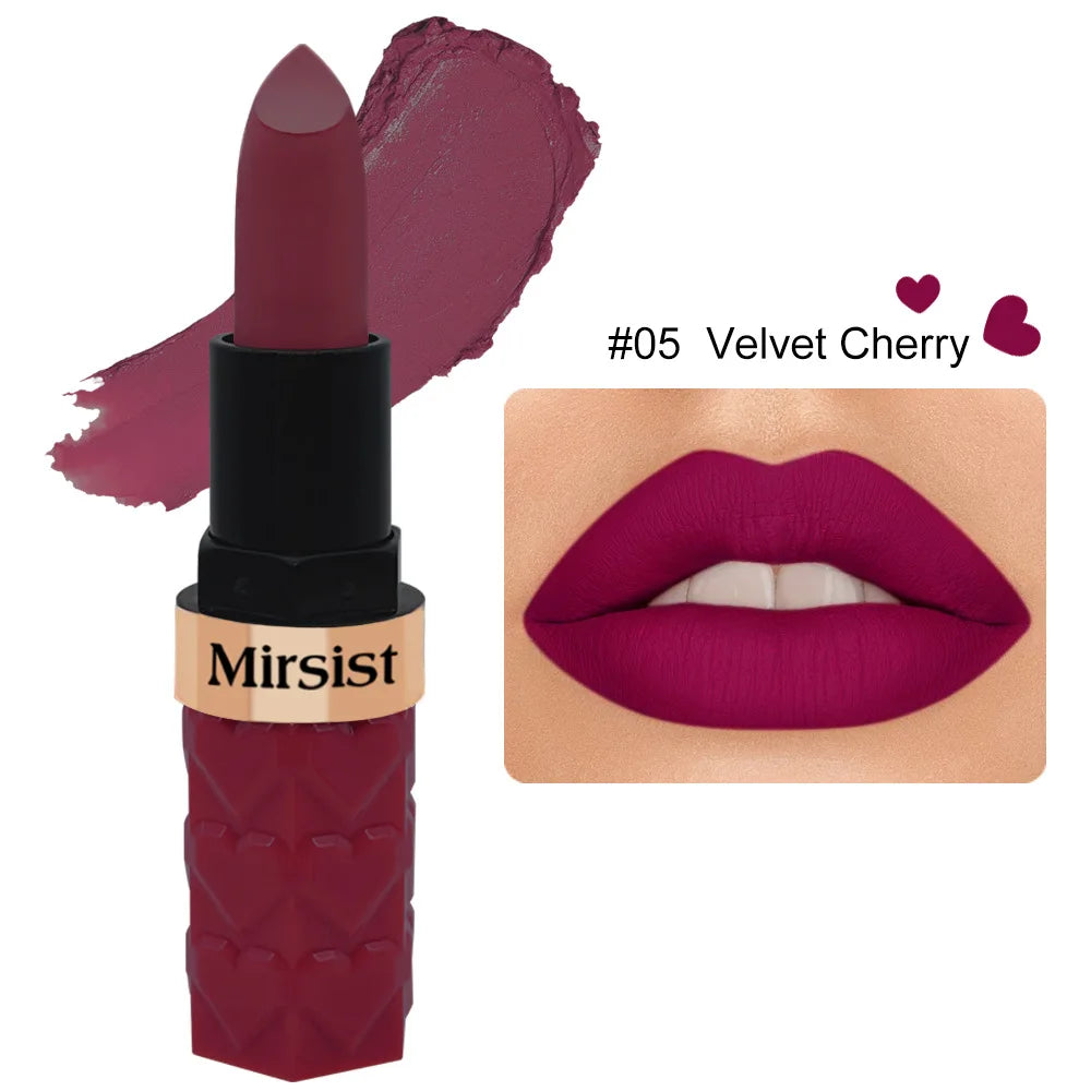 Mirsist Velvet Matte Lipstick – Waterproof & Non-Transfer, 6 Shades