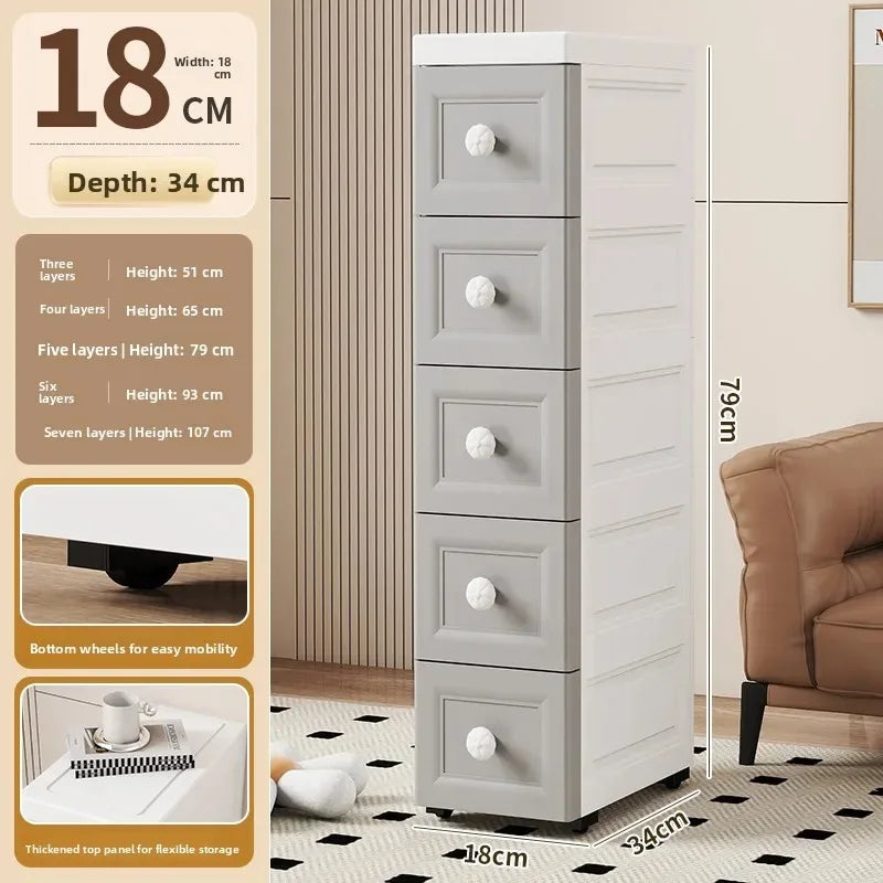 Narrow Storage Box for Kitchen Batoom Organizer Slim storage bin Home utility Closet elf PP Material Versatile Use Oasis Select 18cm Gray 3 Layers
