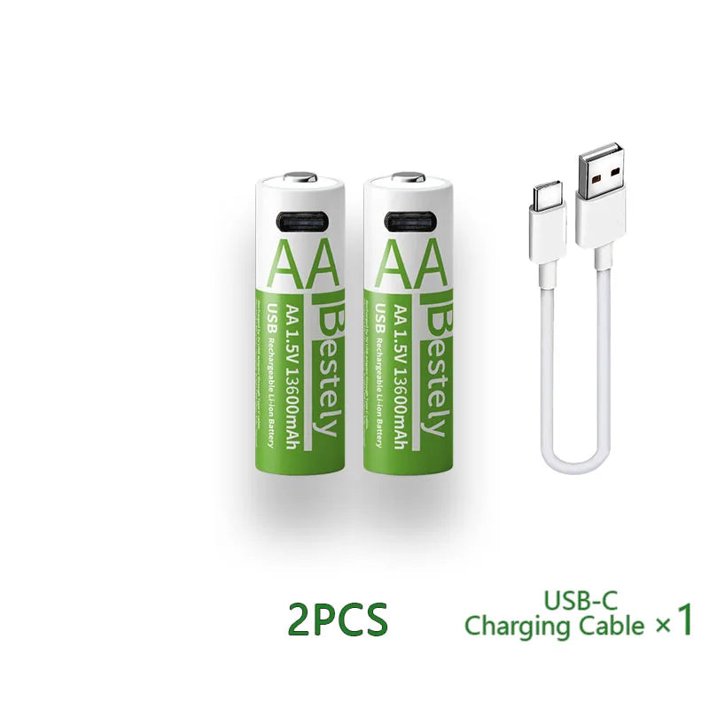New 1.5V AA13600mAh/AAA8000mAh USB Type-C Rechargeable Lithium Battery for Mouse， Cameras, Electric Toothbrushes, Shavers Oasis Select 2 AA13600 1.5V