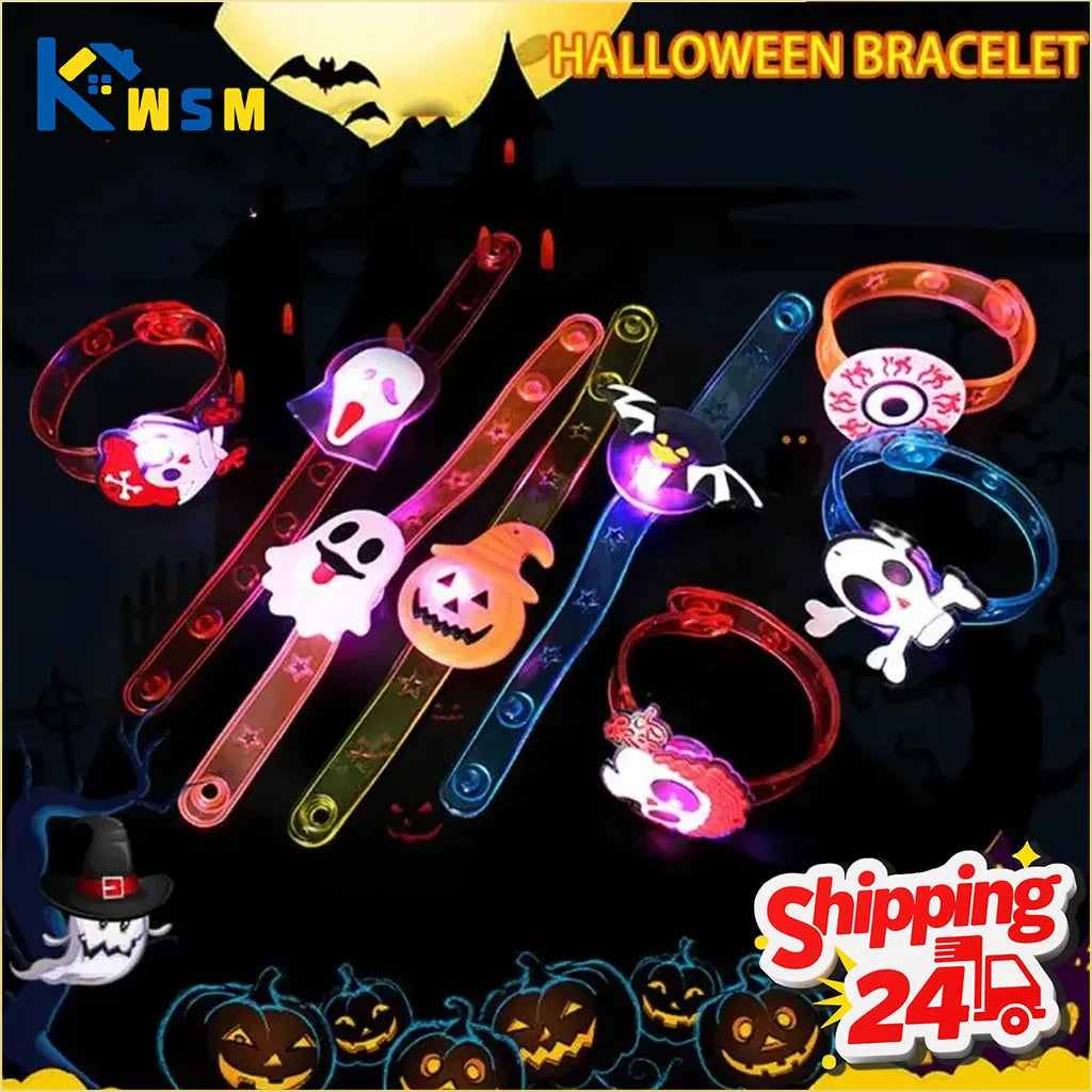 12-120PCS Halloween LED Glow Pumpkin Ring Light Up Wristband Necklace Watch Set Christmas Party Favor Accessories for Rave Night Oasis Select
