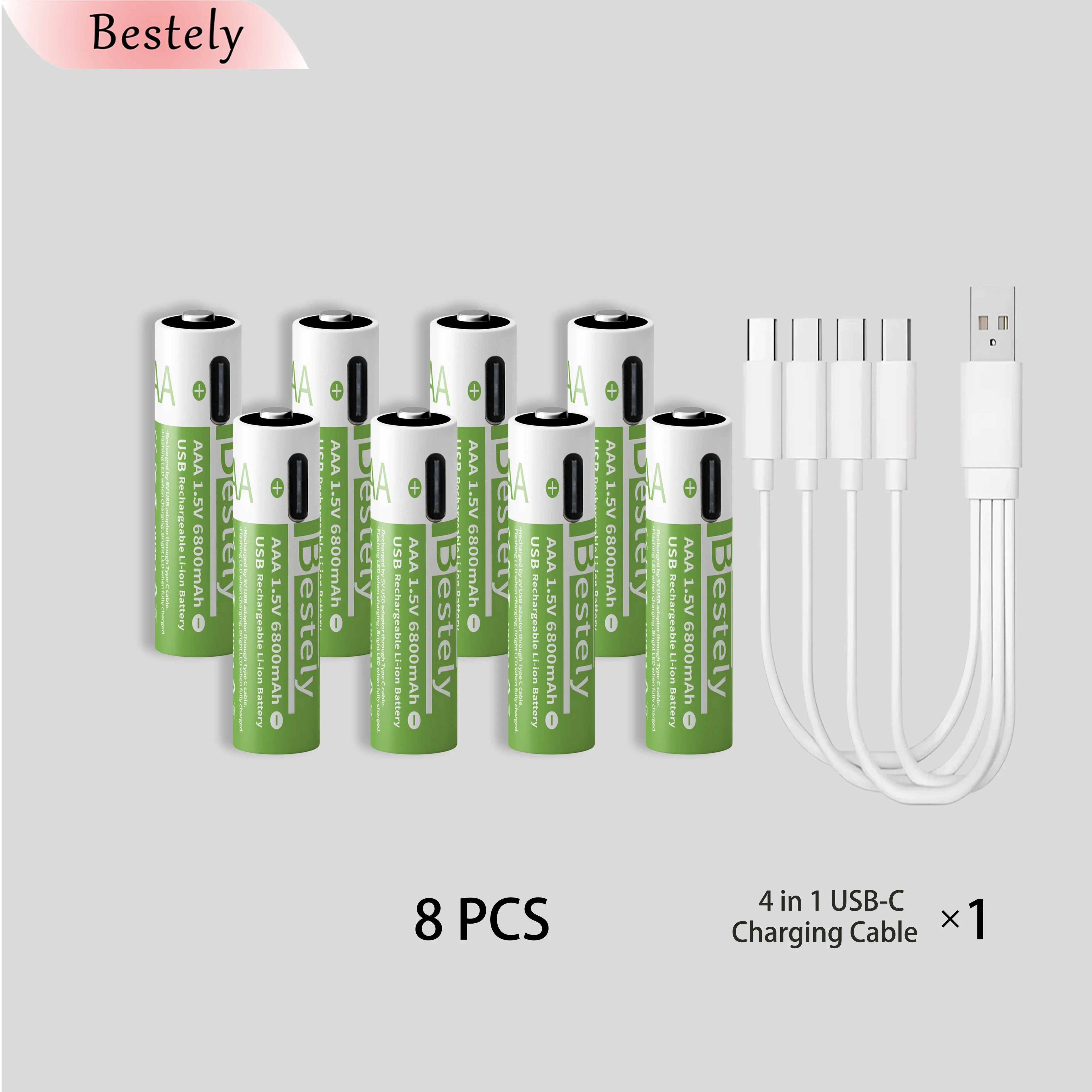 New Rechargeable 1.5v AAA Lithium Batteries 6800mAh Capacity, USB-C AAA Li-ion Battery 2000 times cycle with cable for free Oasis Select 8 pcs AAA Batteries