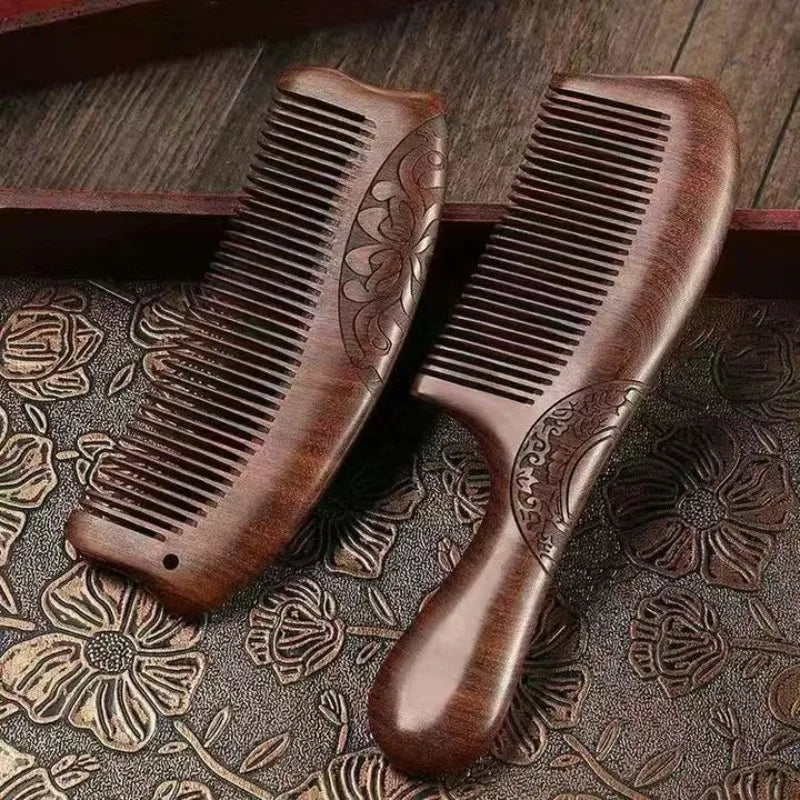 Natural Sandalwood Combs Solid Wood Carving Comb Anti-Static Beard Comb Handicraft Hair Styling Wide Tooth and Narrow Tooth Gift Oasis Select