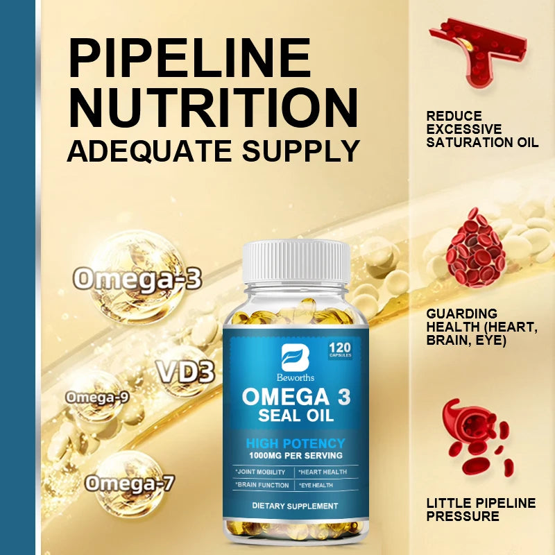 BEWORTHS Seal Oil Capsules Rich in Omega-3, DHA, EPA, DPA Support Immunity, Blood Vessels, and Brain Health Good for Old Men Oasis Select