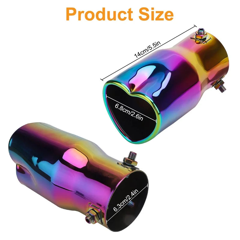 Car Parts New Design Heart Shape Style Car Accessories 2.5 Inch Stainless Steel Silver Colorful Exhaust Tips Muffler Tail Pipe Oasis Select