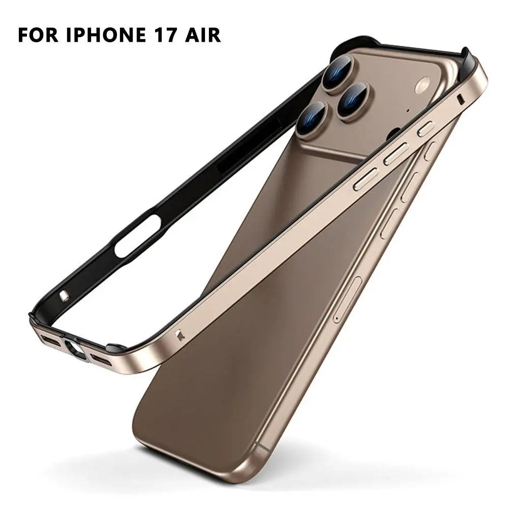 Luxury Alloy Metal Bumper Phone Case For iPhone 17 Air 17 Pro Max 17 Pro Silicone Lining Corner Pads Anti Collision Frame Oasis Select Desert gold 17 Air
