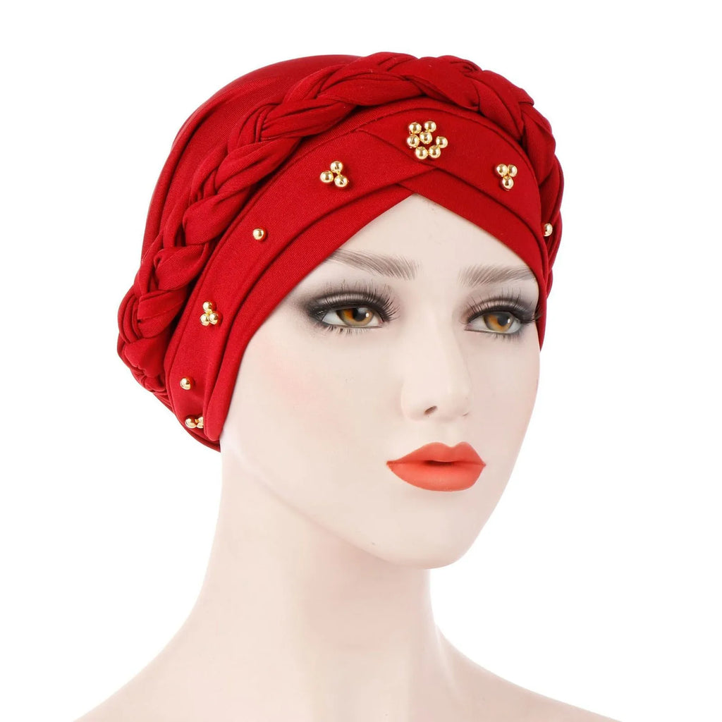 Muslim Women Inner Hijab Turban Bonnet Cap – Pearl Solid Hijab Turban Cap Oasis Select Red
