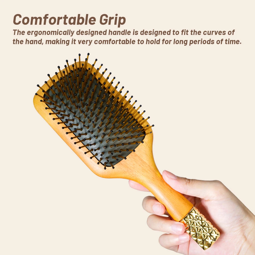 Wooden Airbag Comb Natural Wood Handle Cushion Brush Anti-Static Anti-Tangle Hair Brush Ideal For Daily Hair Styling Oasis Select