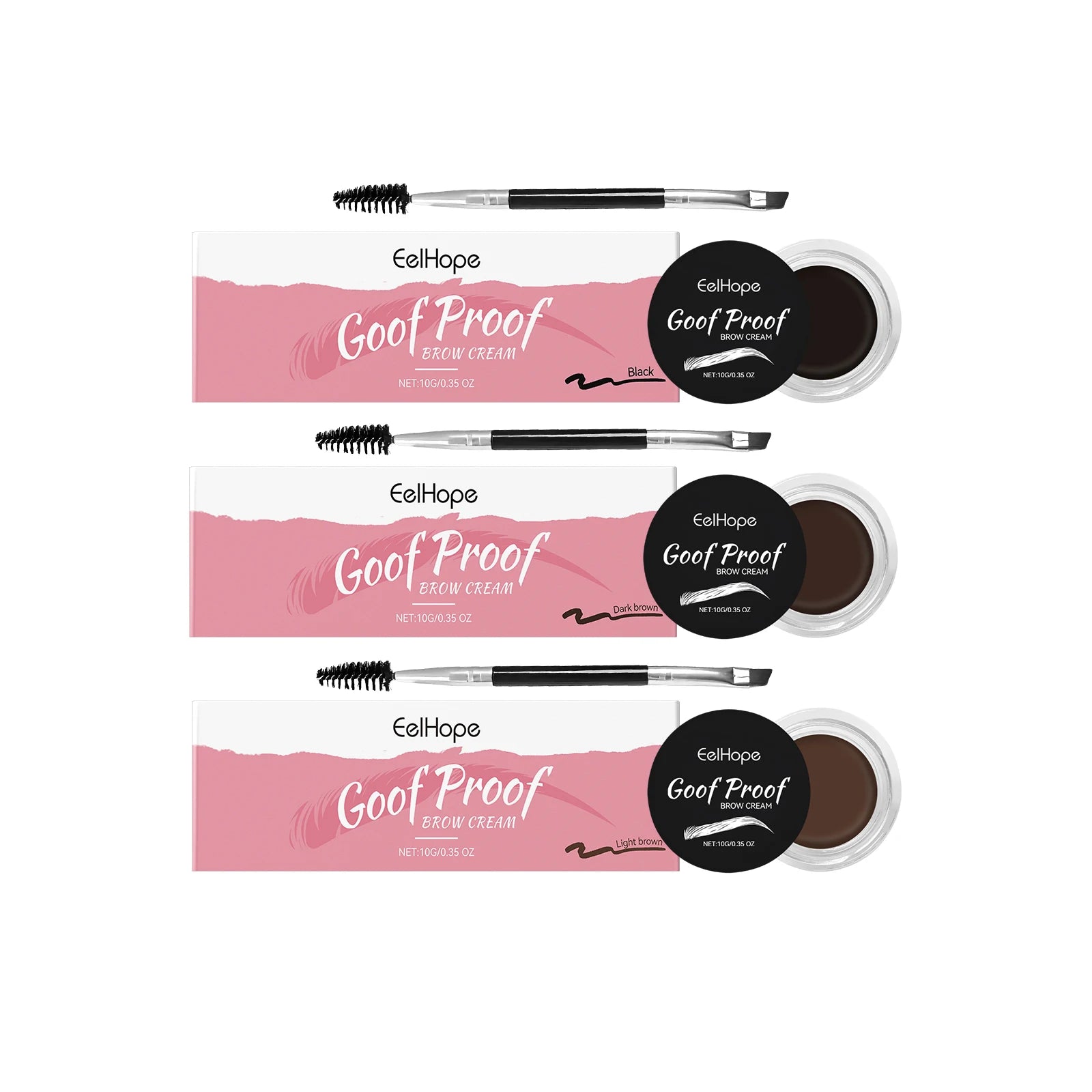 Eelhope Waterproof Eyebrow Tint Cream & Double-Ended Brush Eyebrow Tint Cream Oasis Select 3 in 1