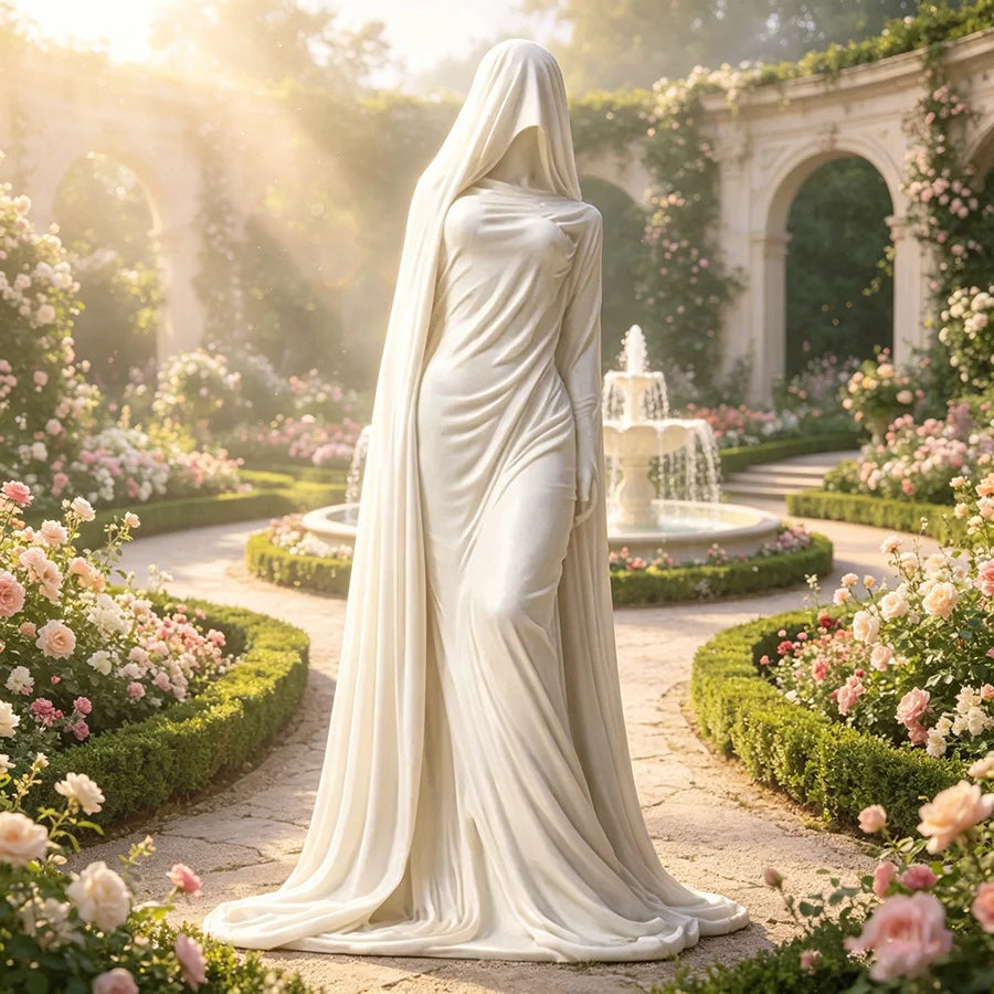 3D Printed Veiled Lady Sculpture Gothic Abstract Goddess Figurine Dark Academia Witch Decor Bedroom Living Room Home Decoration Oasis Select White
