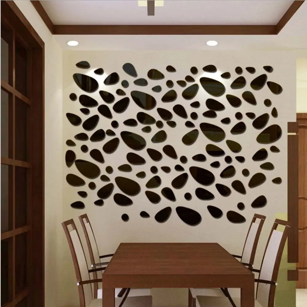Self-adhesive Mirror Surface Wall Stickers 3D Pebble Decals Removable Vinyl Mural Art Wall Decal Living Room Ornament Oasis Select