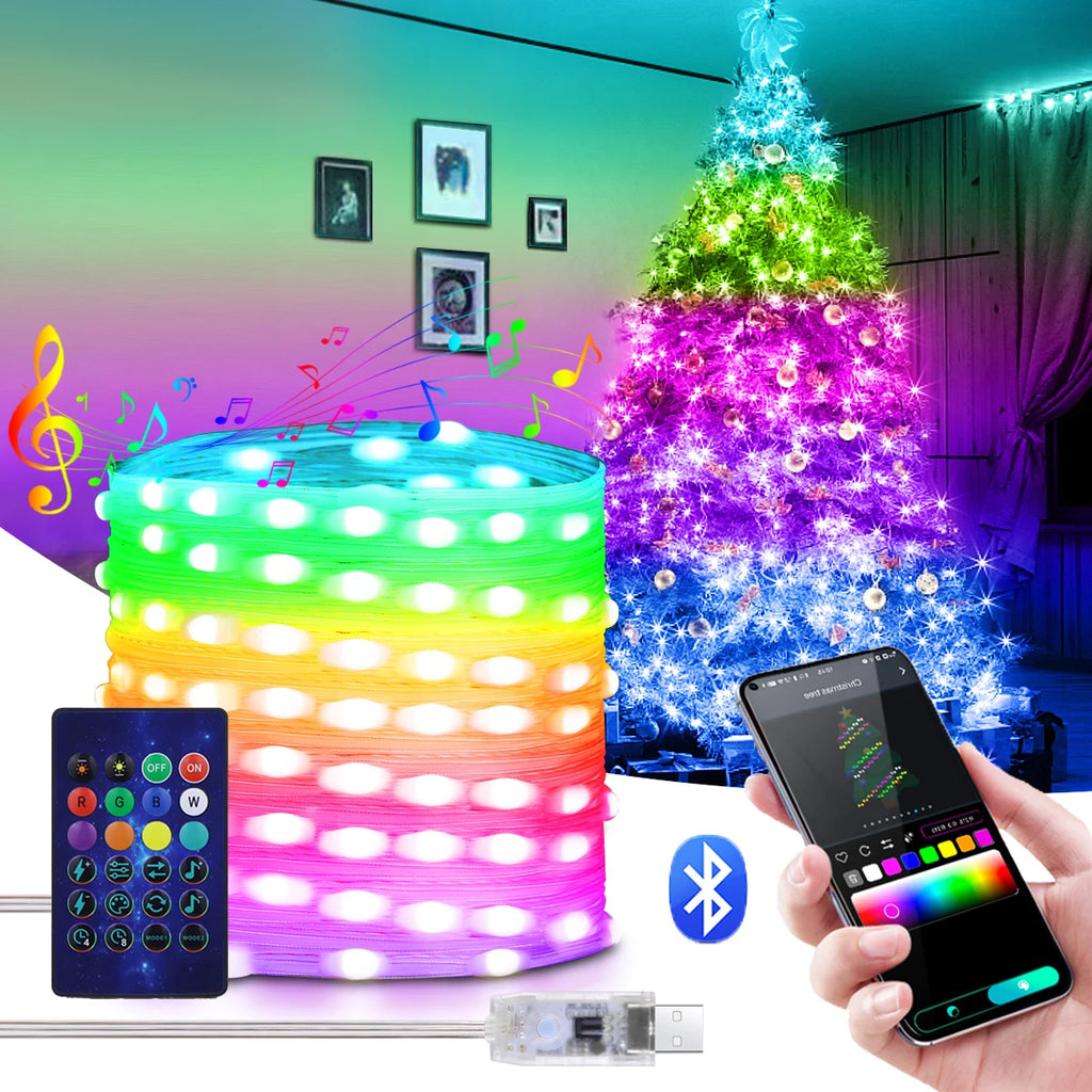 RGBIC Smart String Light 5m 10m 20m DIY LED Fairy Lights Programmable Bluetooth App USB Garland Home Birthdays Wedding Decor Oasis Select