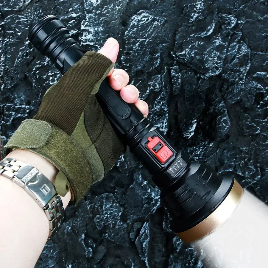 Big Strong Light LED Flashlight USB Rechargeable Tactical Hunting Camping Lantern Built in Battery Flash Light Power Display Oasis Select
