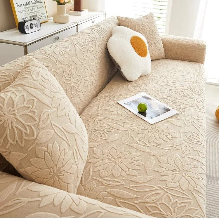 New Jacquard Velvet Elastic Sofa Cover All-season Universal Cat Scratch and Dust-proof Sofa Cover Oasis Select khaki 5 people 305-360cm
