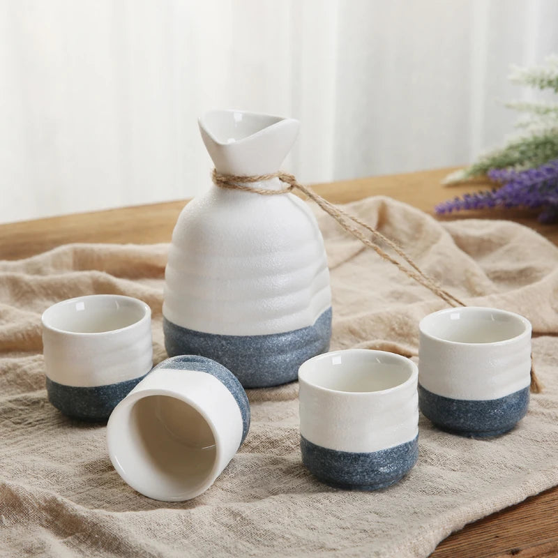 Japanese Snowflake White Wine Pot Glass Sake Set Hot Wine Pot Wine Cup Household Wine Heater Oasis Select