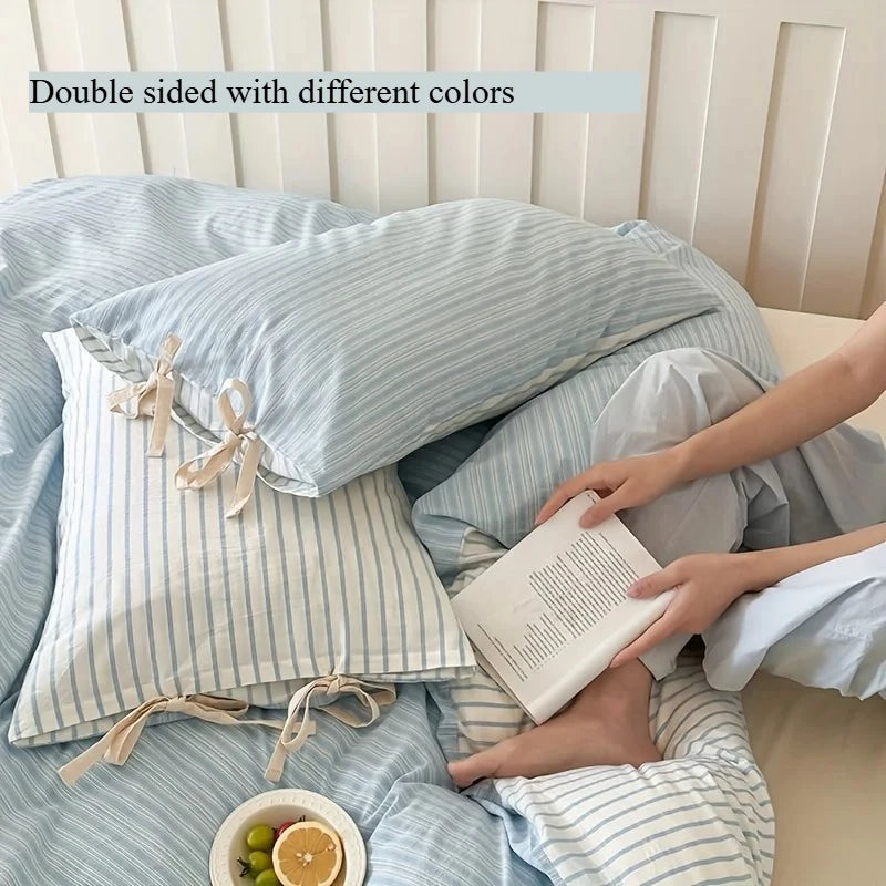 48x74cm Double Sided Stripes Bow Pillow Cases Soft Comfortable Covers Cotton Pillow Cover Pillow Sham Beds Home Decoration gifts Oasis Select Maldives 2pcs