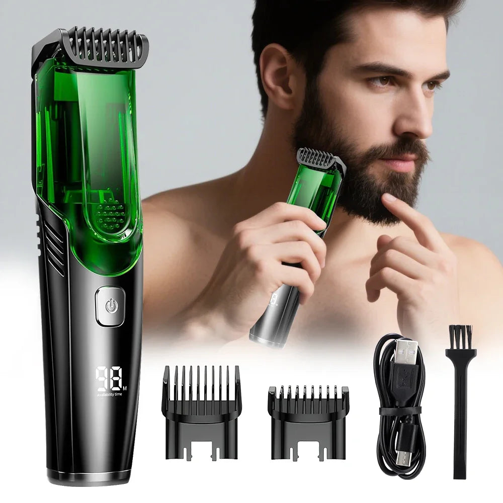 AFDEAL Vacuum Beard Trimmer – LCD, IPX6, 20 Lengths, Cordless