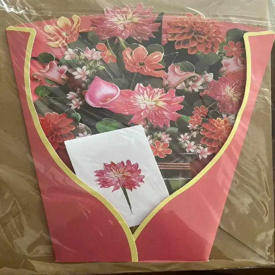 1/3/5/10PCS Paper Flower Bouquet Card 3D Pops-up Bouquet Forever Paper Hand Bouquet Valentine's Day Gift Mother's Day Cards Oasis Select Dalia Left Flower 10PCS