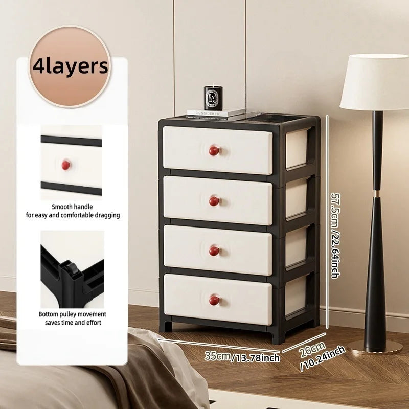 13.8 Inch Drawer Storage Cabinet,3-6 Tier with Bottom Wheels,Large Capacity Multi-Color Combos for Clothes/Snacks/Toys Oasis Select 4-Black-Red