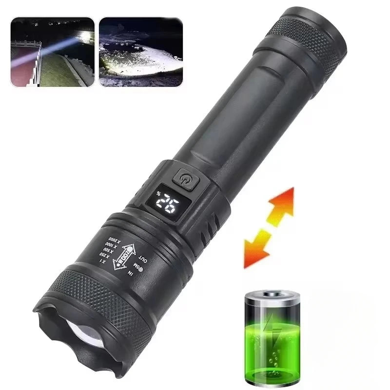 High Power LED Flashlight USB Rechargeable Torch Strong Light Flashlight Long Range Tactical Zoom Lamp Outdoor Camping Lantern Oasis Select Style B
