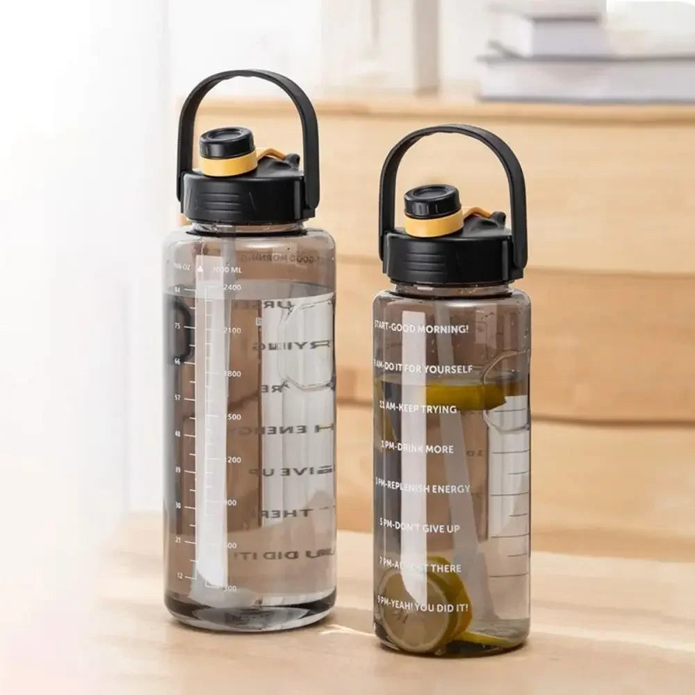 1.5L/2L/3L Sports Water Bottle Portable Leakproof Large Capacity Water Jugs Lightweight with Time Marker Clear Drink Bottle Oasis Select