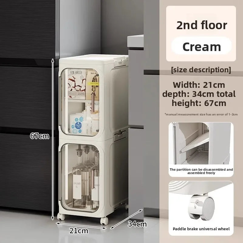 Multi-functional Crack rack kitchen locker refrigerator very narrow 21cm wide storage cabinet bathroom trolley Oasis Select Cream-2