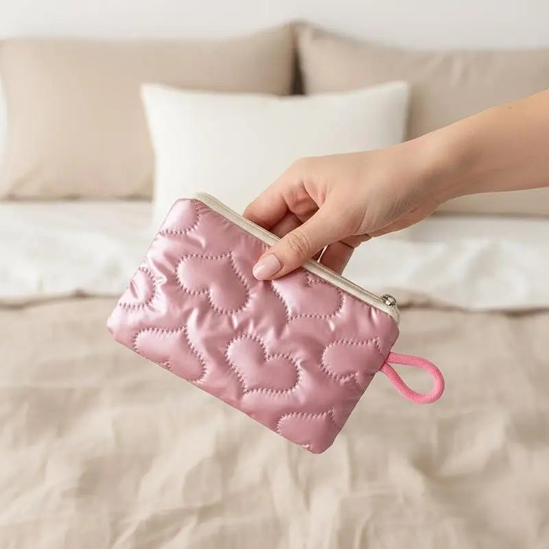 Heart Bow Coin Purse Zipper Cosmetic Pouch – Mini Organiser Zipper Coin Purse Oasis Select