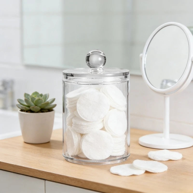 Clear Acrylic Bathroom Storage Jar with Secure Lid Multipurpose Organizer Container for Cotton Pads Swabs Cosmetic Accessories Oasis Select
