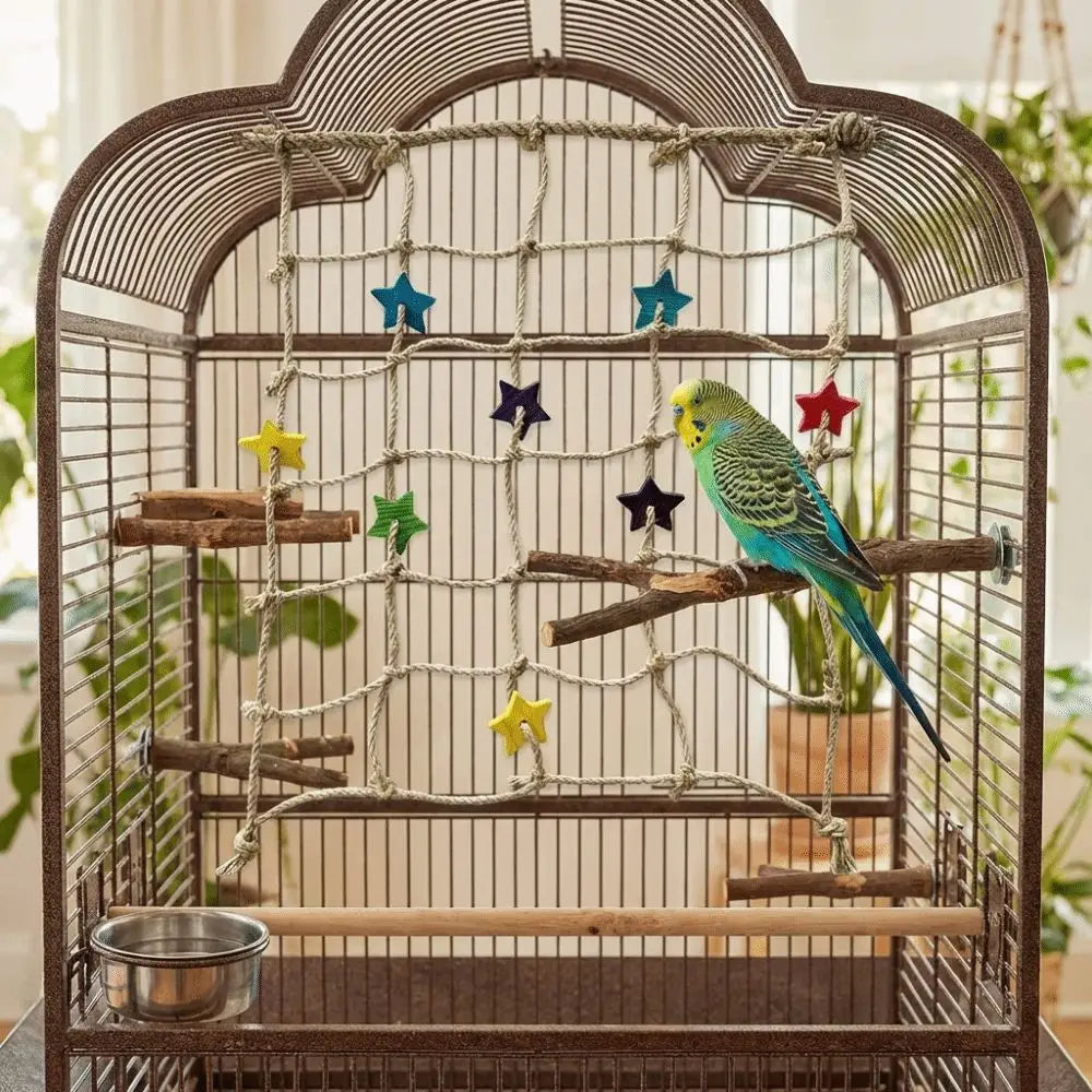 Colorful Parrot Climbing Net Bird Swing Rope Toy with Hook