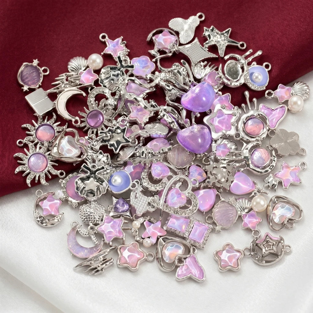 10pcs Purple Pink Heart Enamel Charms Y2K Gothic Style Pendants For Making DIY Handmade Findings Accessories Necklace Jewelry Oasis Select
