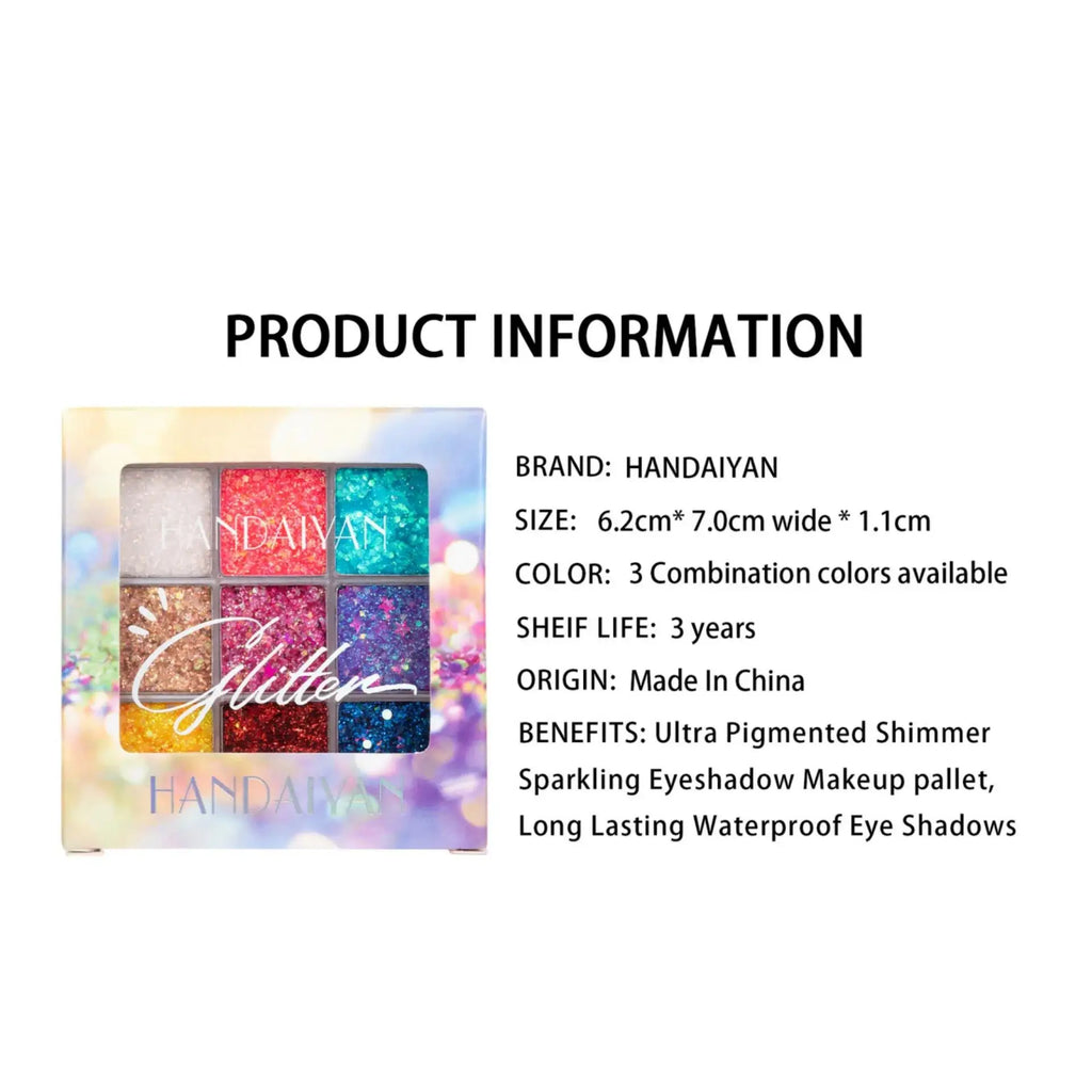 Handaiyan 9-Color Glitter Eyeshadow Palette – Shimmer Party Makeup Glitter Eyeshadow Palette Oasis Select