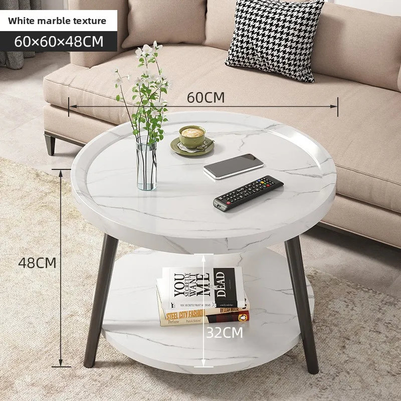 Multi-functional Coffee table balcony round living room double edge few bedside small round table Oasis Select White 60-2