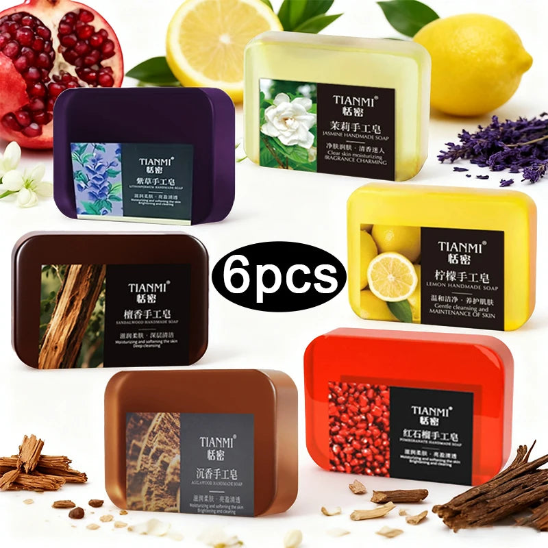 6PCS fruity floral handmade soap, 6 different scented soaps including lemon flavor, jasmine flavor, and heavy flavor. Gently cle Oasis Select