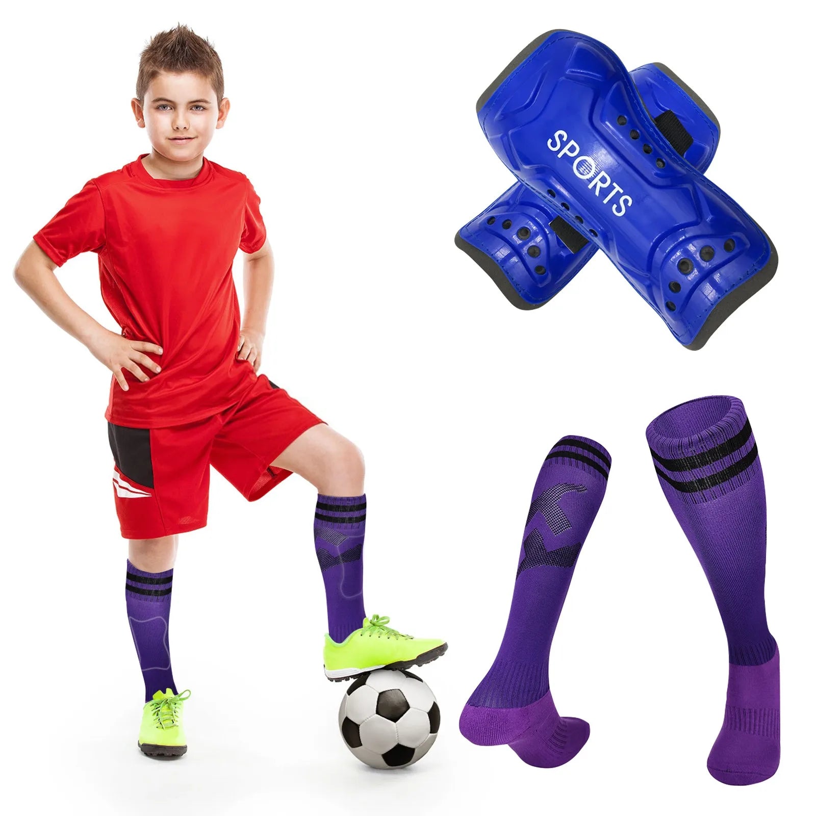 Kids Football Socks & Shin Guards Set – Anti-Slip Knee-High Kids Football Socks Set Oasis Select Multicolor S