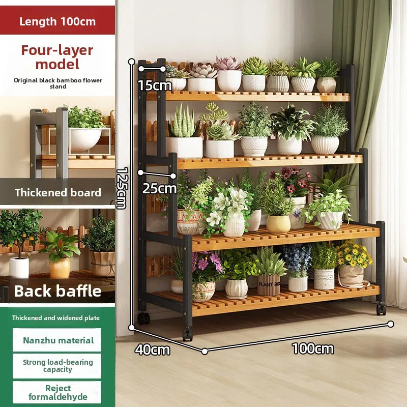 Floor-to-ceiling new stepped movable multi-layer flower pot shelf Oasis Select Black-4-100cm-L