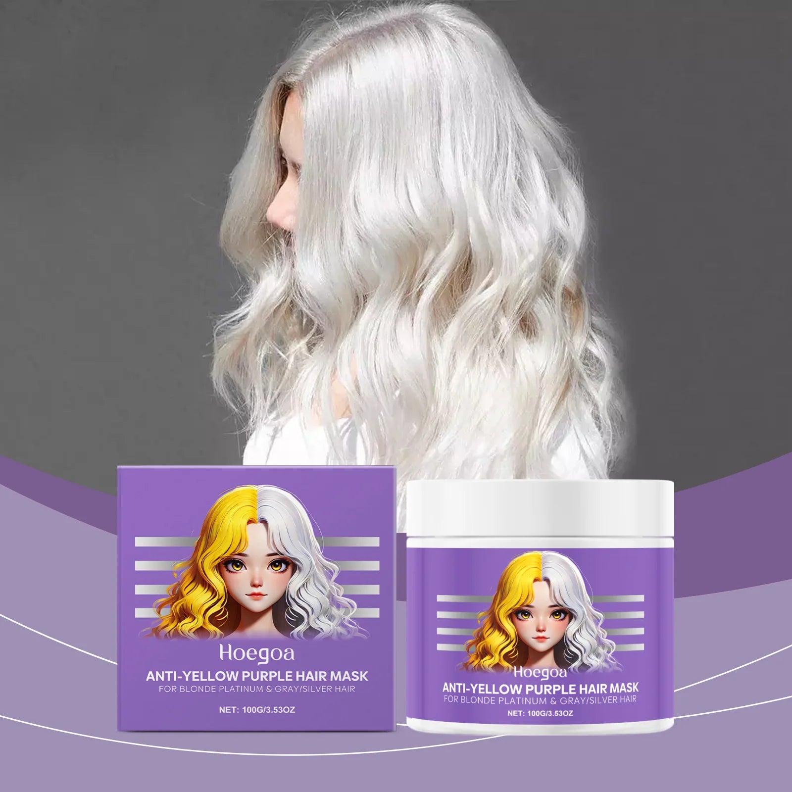 HOEGOA Purple Hair Mask – Anti-Brass Toner for Blonde & Silver Purple Toning Hair Mask Oasis Select