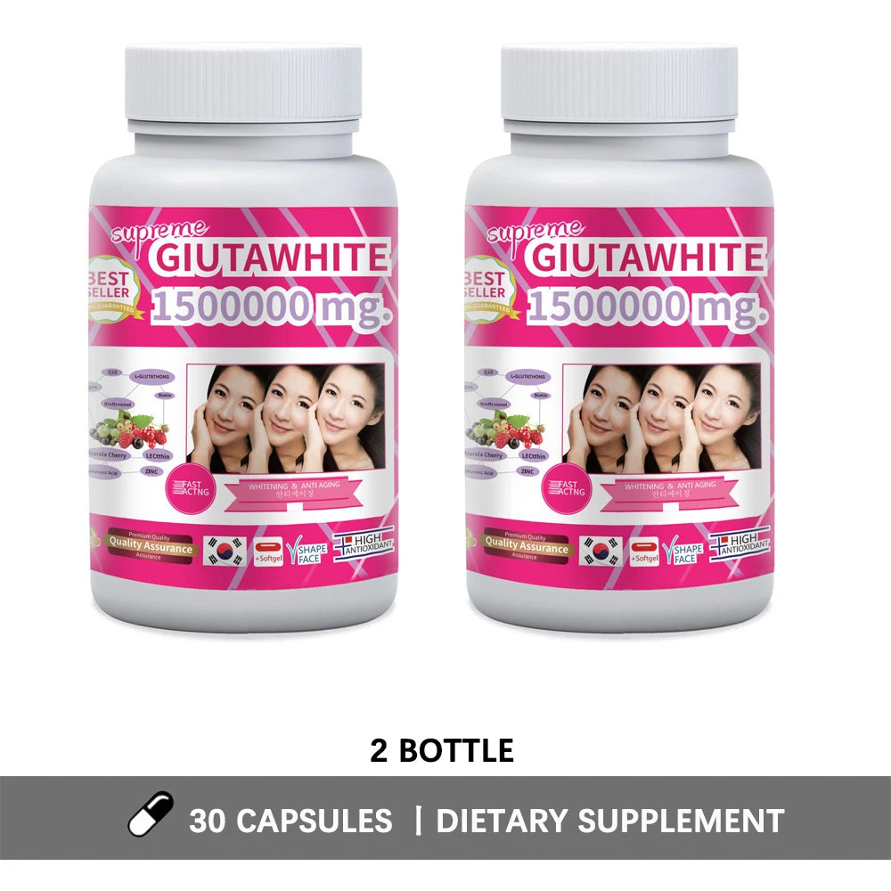 GLUTA WHITE 1500000MG Glutathione Skin Whitening Supplement Anti Aging, UV Protection, Even Skin Tone & Scar 30 Softgel Capsules Oasis Select Package 2