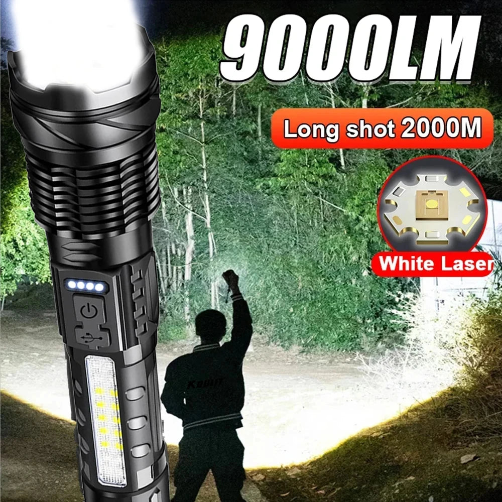 High Strong Power Led Flashlights Tactical Emergency Spotlights Telescopic Zoom Built-in Battery USB Rechargeable Camping Torch Oasis Select
