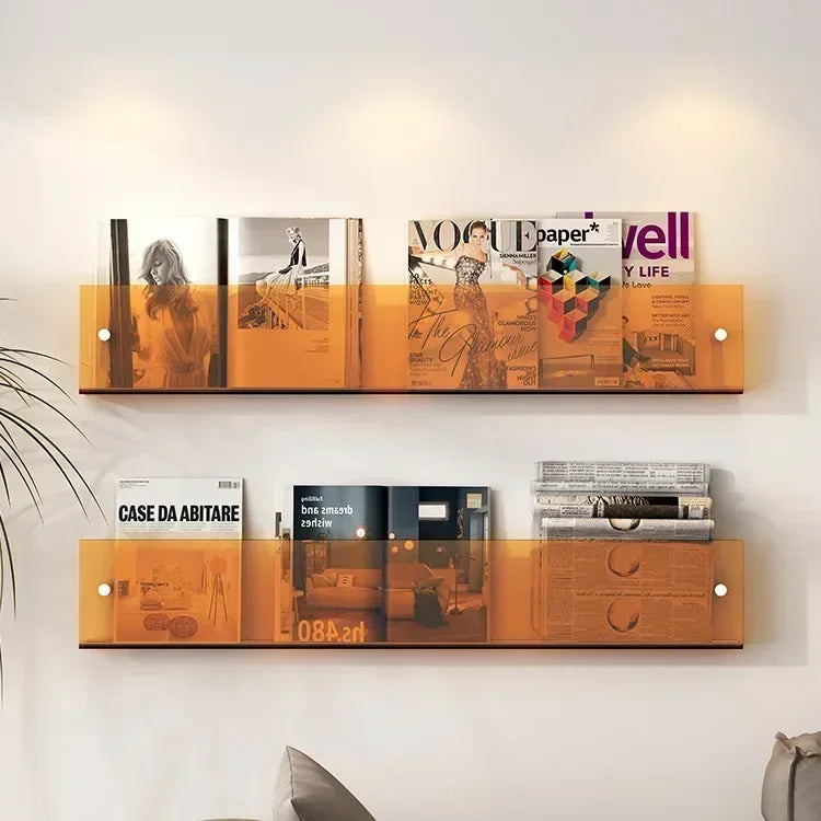 Acrylic Wall Mounted Bookshelf – Transparent Book & Magazine Rack