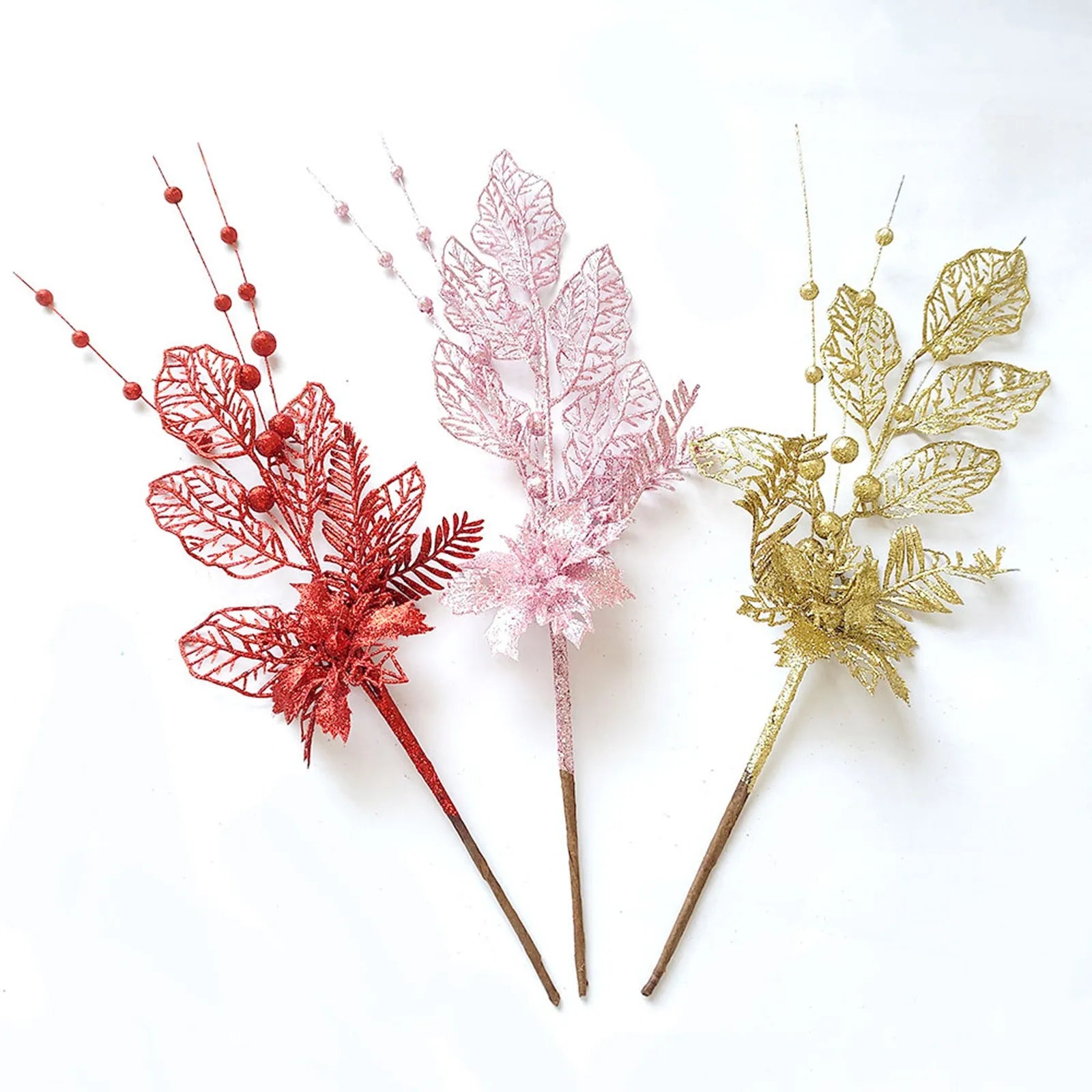 Gold Glitter Christmas Berry Branch Picks – Set of 10 Xmas Decor Christmas Tree Pick Oasis Select
