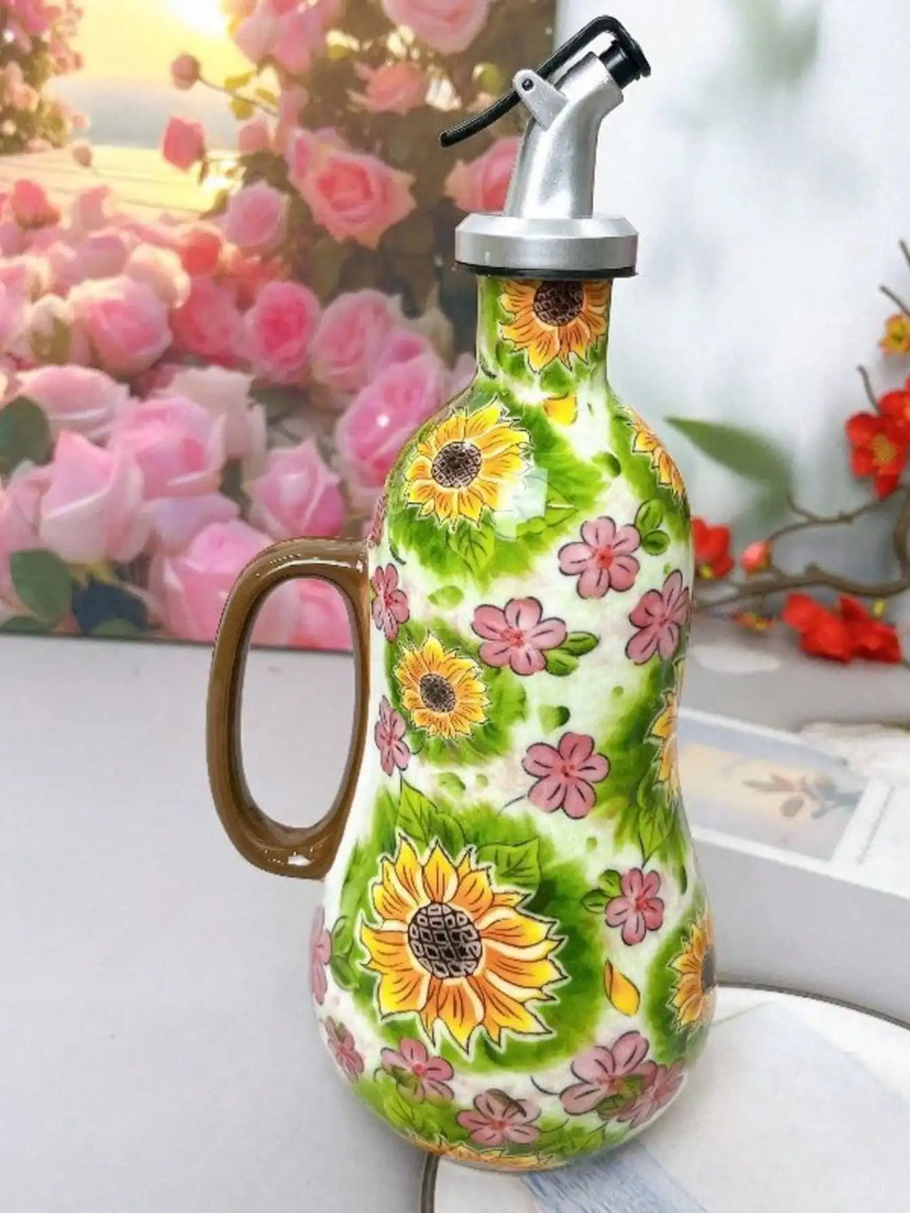 Flowers Plants Ceramic Olive Oil Bottle Soy Sauce Vinegar Multifunctional Kitchen Seasoning Drainage Bottle Kitchen Accessories Oasis Select 11
