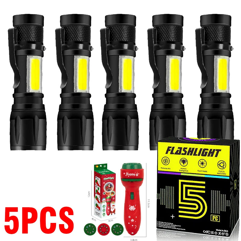 LED Strong Light Flashlight Rechargeable Multi functional for Long Range Portable Outdoor Home Mini Flashlight Cap Clip Light Oasis Select 5PCS with Red Gift