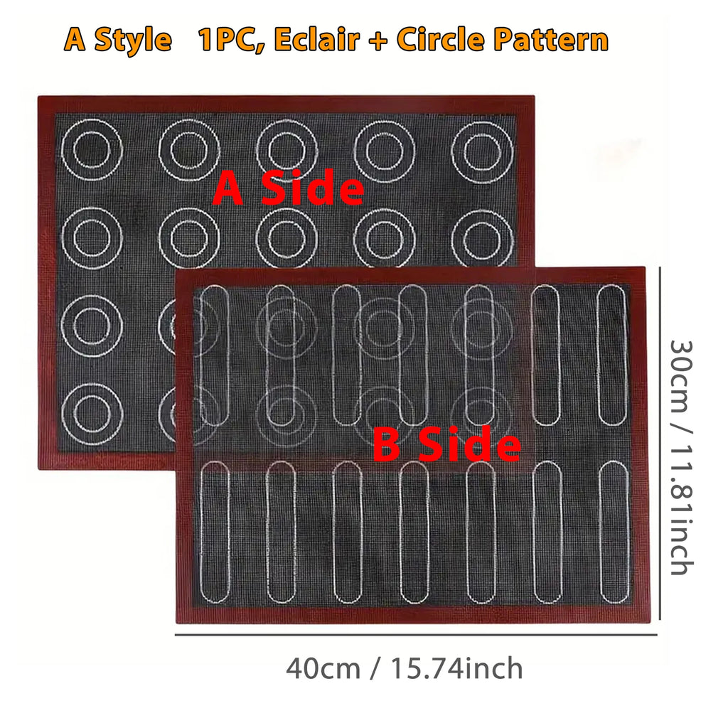 1PC Perforated Silicone Baking Mat, 2 Sides with Puff & Round Patterns, Reusable Non-stick Oven Liner, for Cookies Macaron Bread Oasis Select A-Eclair-Circle