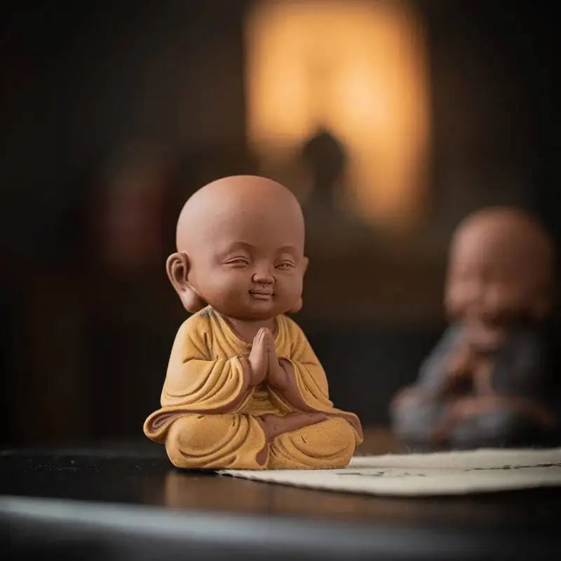 Purple Clay Little Monks Figurines Zen Tea Room Counter Desktop Tea Play Decorations Чаепитие Oasis Select