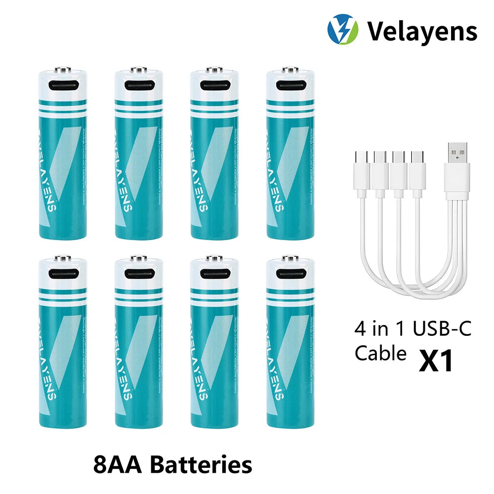 1.5V USB Rechargable Lithium Battery AA 2200mAh Actual Capacity Fast Charging 2000+ Charge Cycles Long-Lasting Power Oasis Select 8 pcs batteries