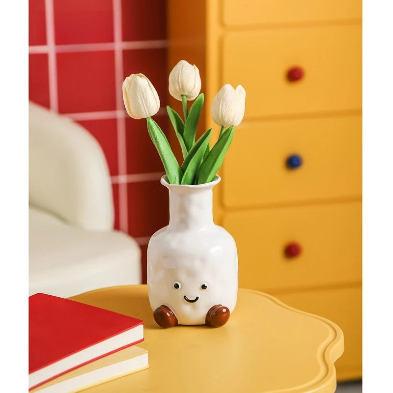 Cute Smiling Face Vase Creative Decorative Item for Home Living Room Table Dried Flowers Flower Arrangement Fresh Flowers Oasis Select