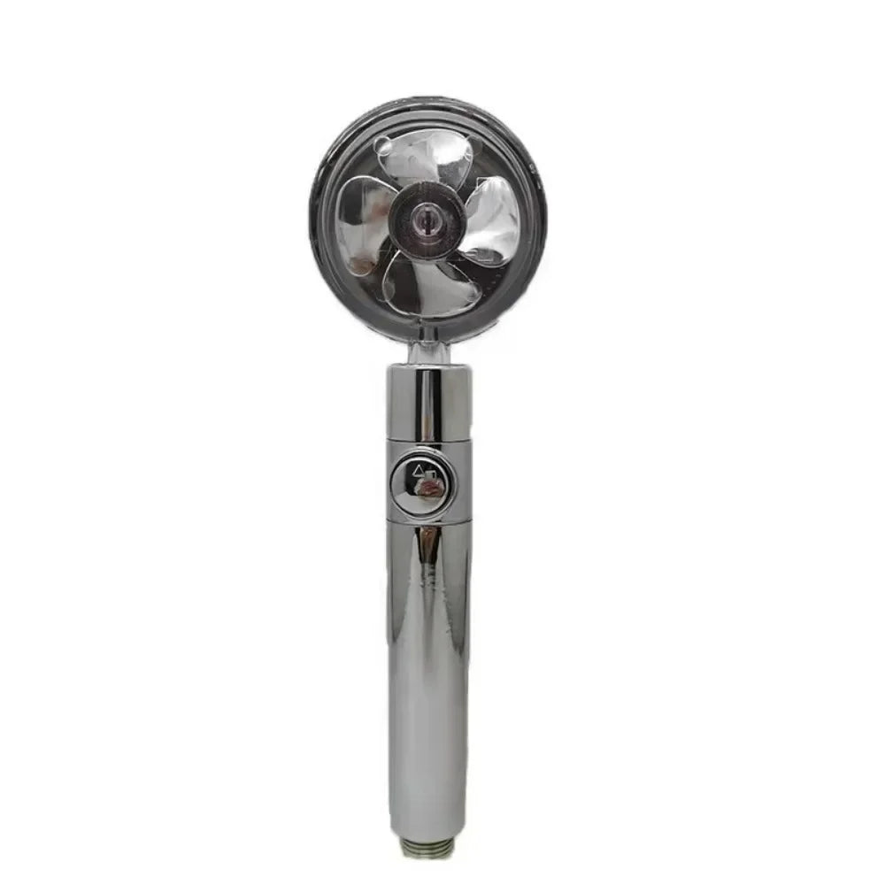 Shower Head Water Saving Flow 360 Degrees Rotating With Small Fan ABS Rain High Pressure spray Nozzle Bathroom Accessories Oasis Select Silvery
