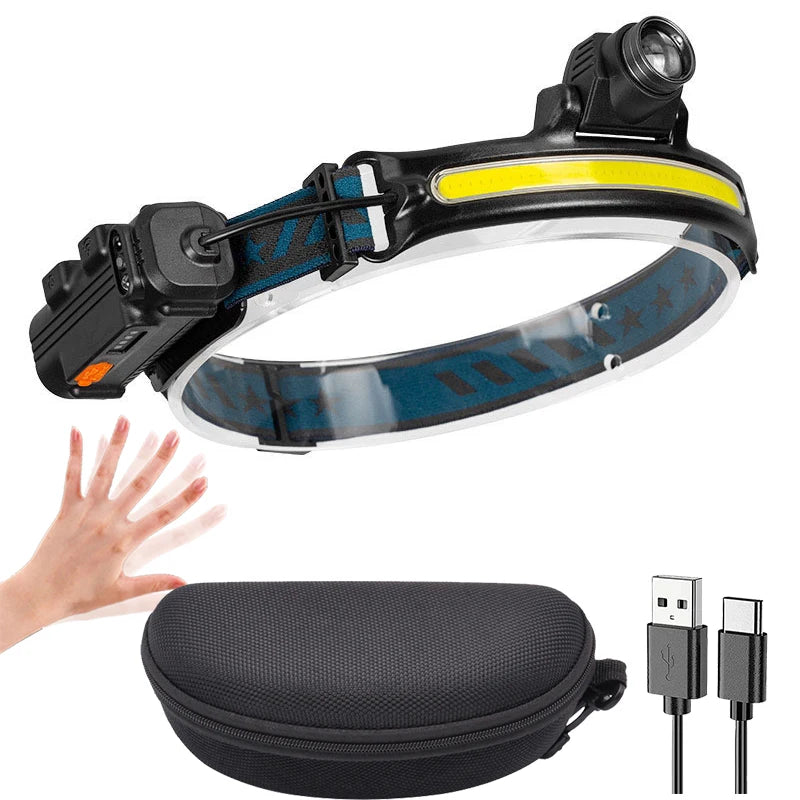 Powerful LED Sensor Headlamp USB Rechargeable Head Flashlight with 2000Mah Built in Battery Outdoor Camping Fishing Head Lantern Oasis Select 1PC With Box