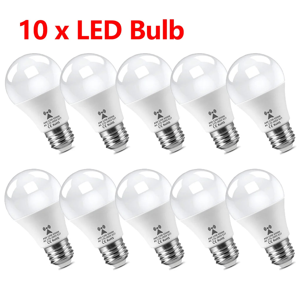 2-10Piece E27 Radar Induction LED Bulb 220V Radar Motion Activated Lamp Auto ON/OFF Built-in Radar/Light Sensors For Patio Stair Oasis Select 10PCS LED Bulb 12w