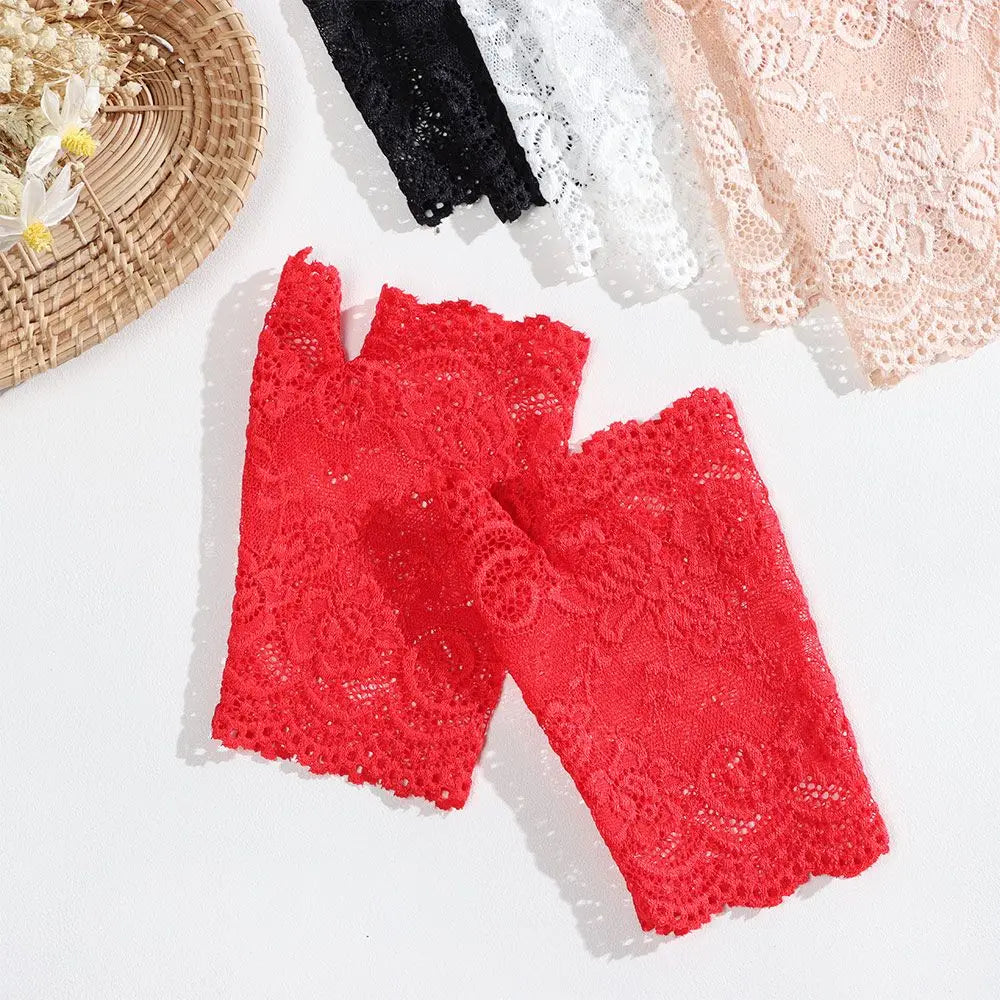 Women Sunscreen Dance Driving Gloves Lace Gloves Short Gloves Fingerless Mittens Oasis Select